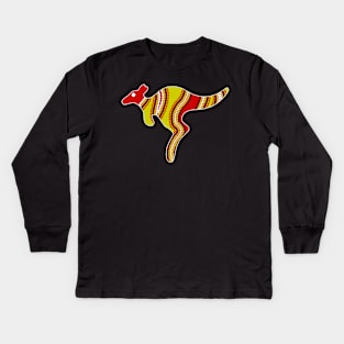 Aboriginal Art Kangaroo Kids Long Sleeve T-Shirt